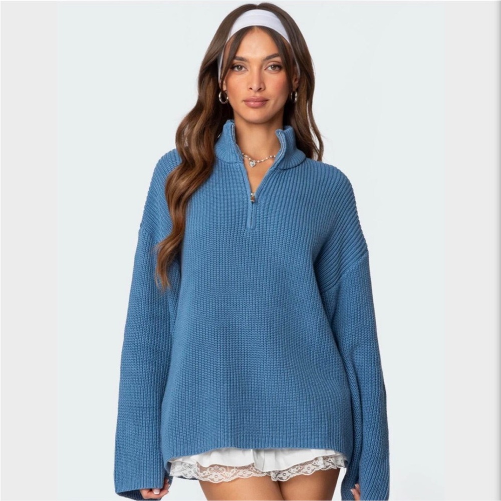 Edikted Blue Cowl Neck Sweater